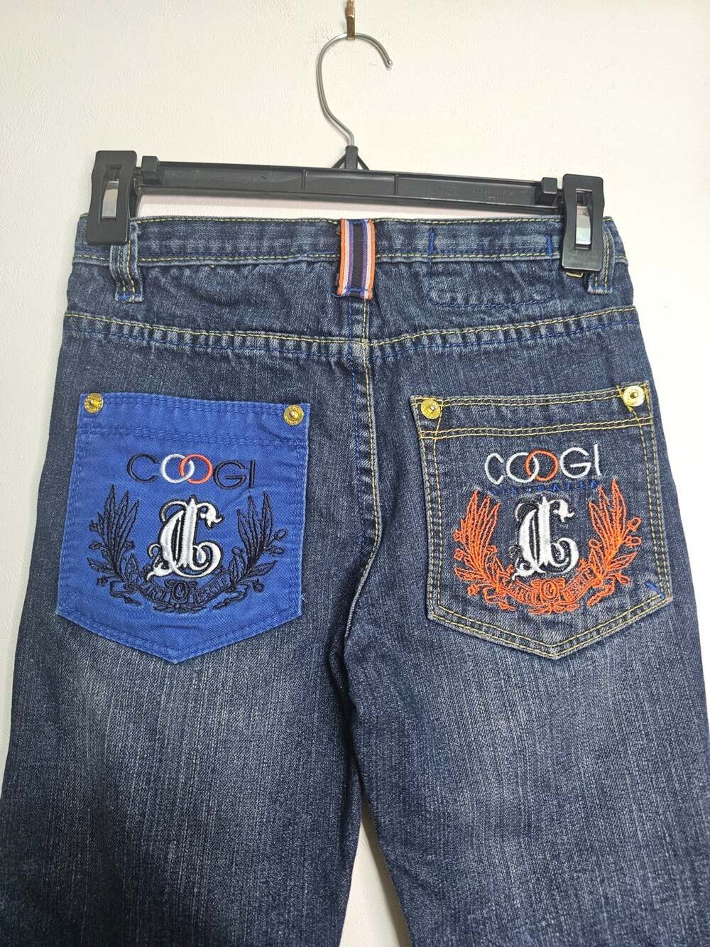 Vintage Coogi Jeans Youth Boys Sz. 7 Neon Embroidered Y2K Denim Straight Leg